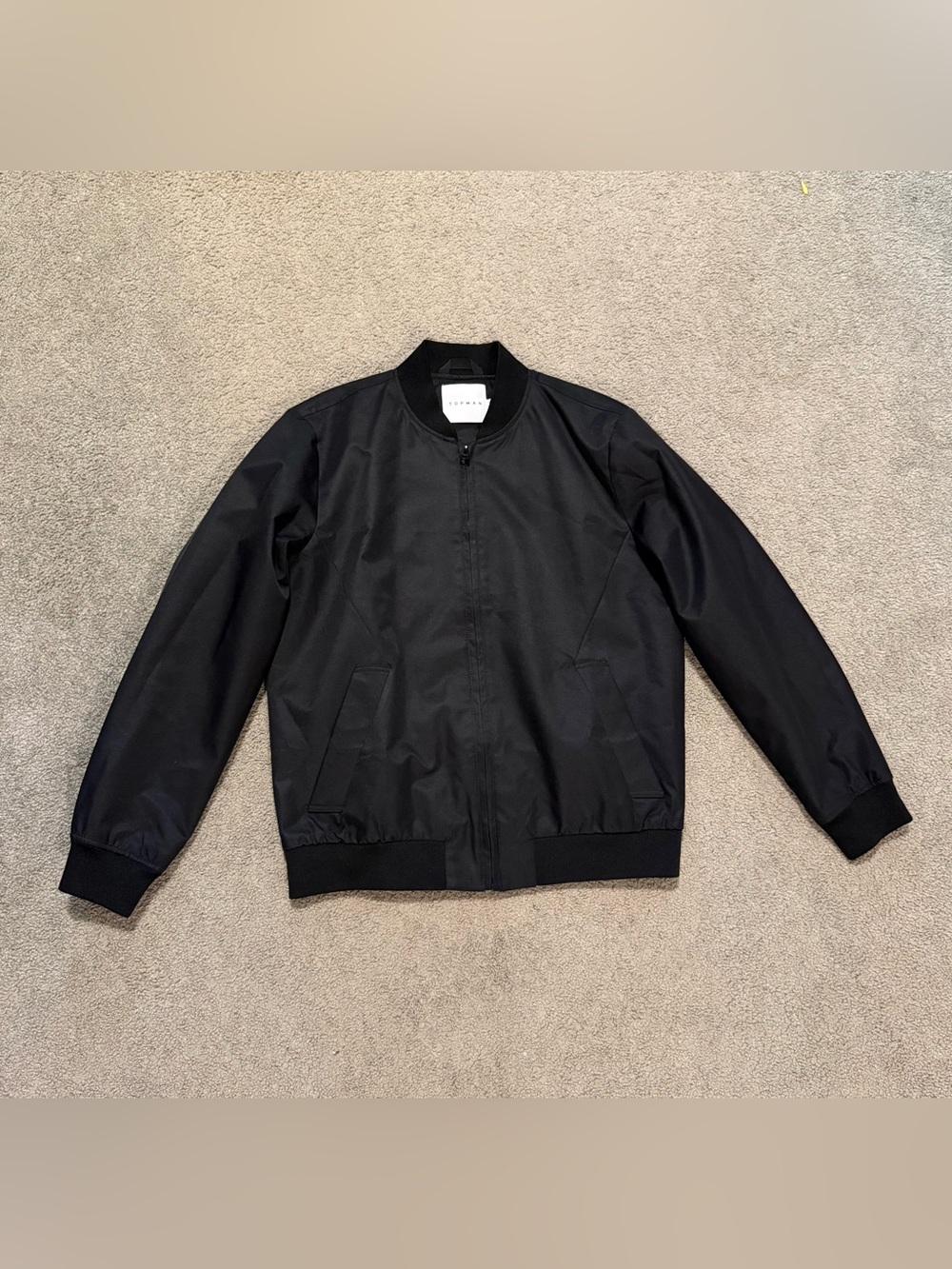 Topman Black Bomber Jacket with Ribbed Trim